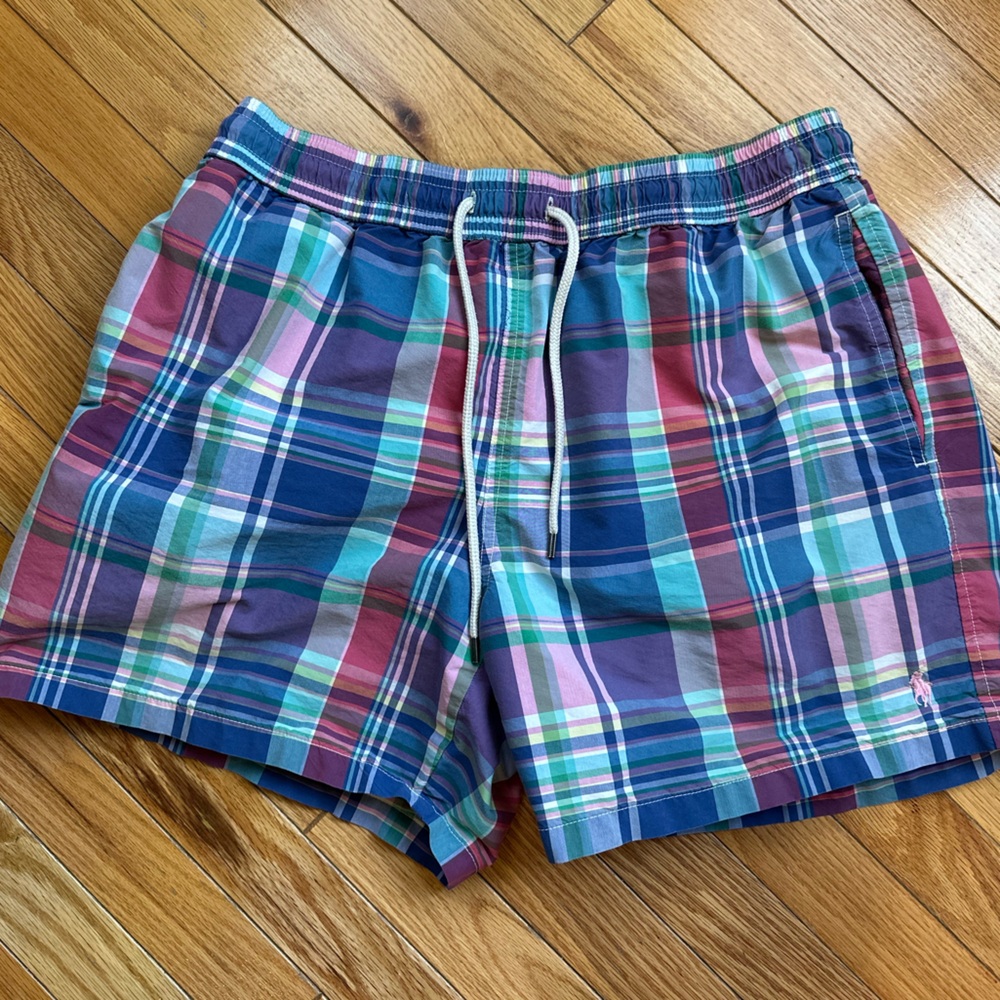 POLO Ralph Lauren pink/blue Plaid swim Trunks size Large